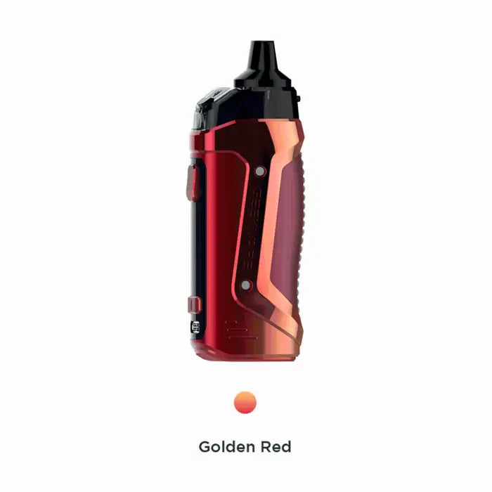 Sleek red and black vaping device or e-cigarette with a contoured design.