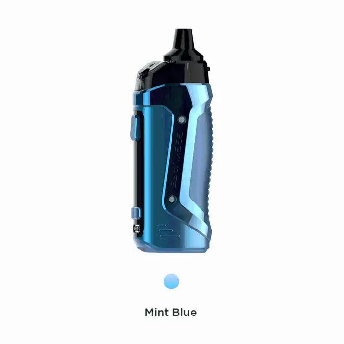 Sleek blue and black electronic vaping device or pod system.