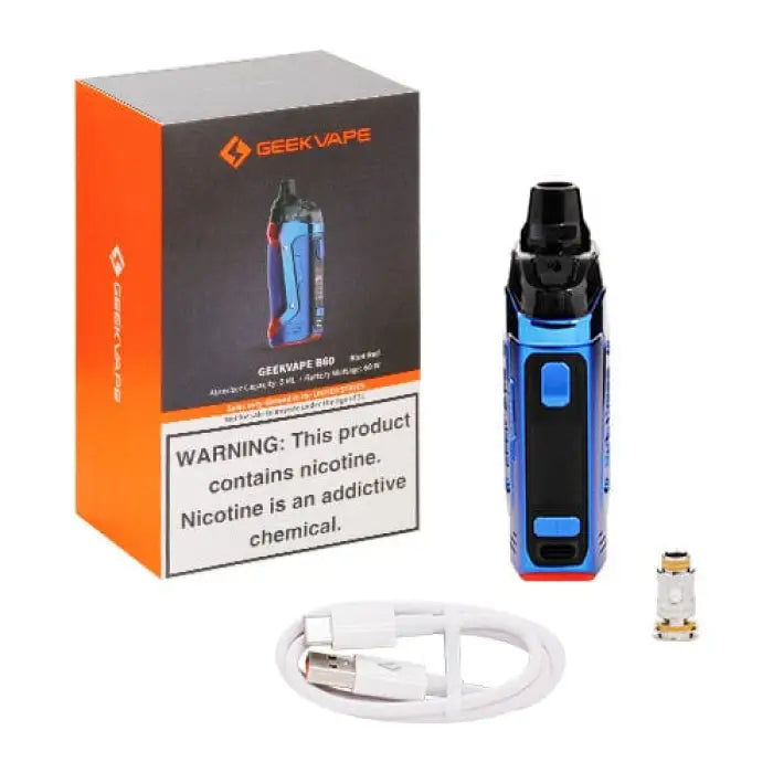 Electronic cigarette or vaping device with its packaging and accessories.