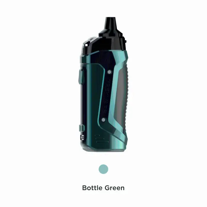 Sleek, teal-colored electronic vaping device or pod system.