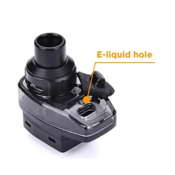 Vaping device component with an e-liquid filling hole labeled.