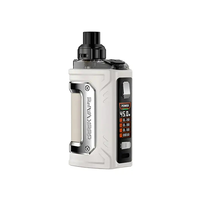 Electronic vaping device with a digital display and adjustable settings.