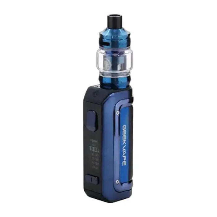 Electronic vaping device or e-cigarette in blue and black colors.