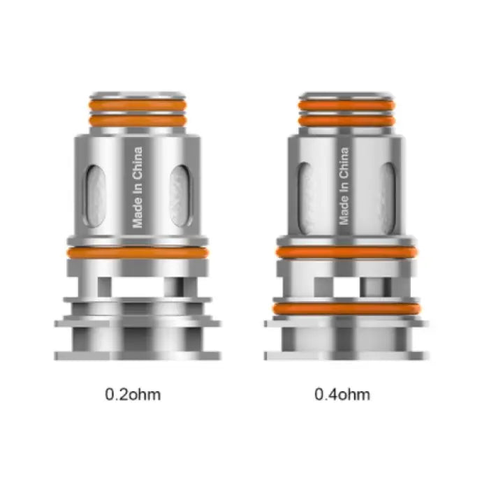 Two vaping coils or atomizer heads with different resistance ratings of 0.2 ohm and 0.4 ohm.