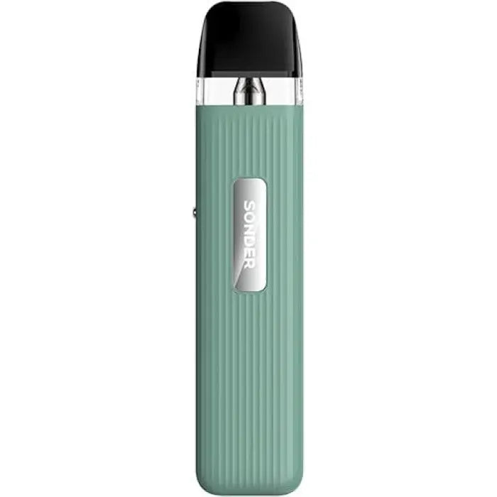 Mint green electronic vaping device with a ribbed texture and black mouthpiece.