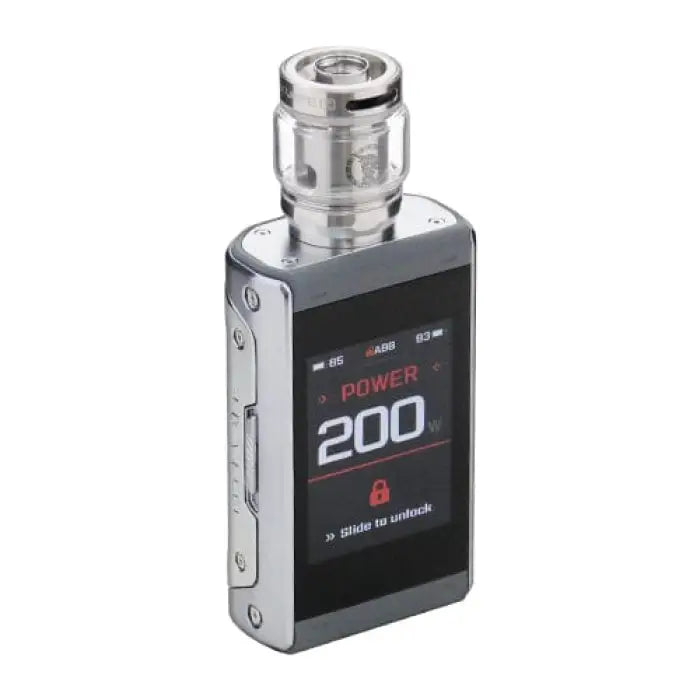 Electronic vaping device with a digital display showing ’200’’ watts of power.