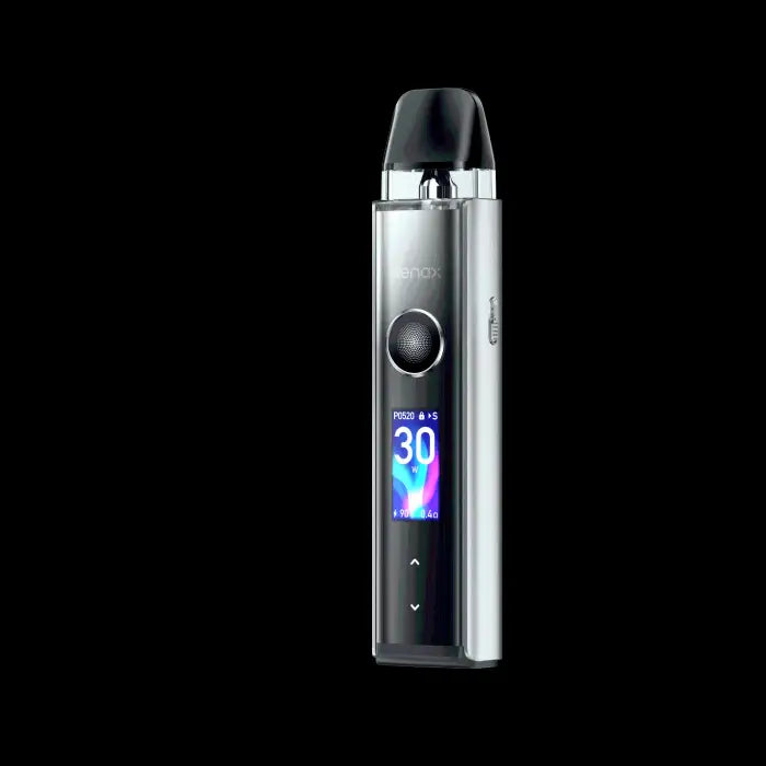 Electronic vaping device with a digital display showing ’30’’ in colorful numbers.