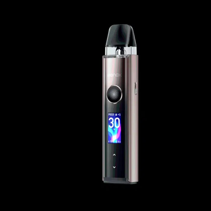 Electronic vaping device with a digital display showing ’30’’ in colorful numbers.