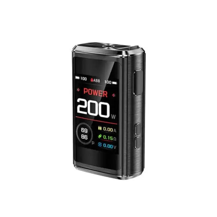 Electronic vaping device with a digital display showing power output of 200W.