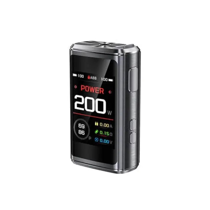 Electronic vaping device with a digital display showing power output of 200W.