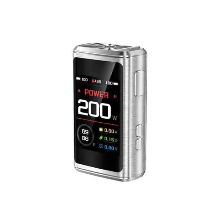 Electronic vaping device with a digital display showing power output of 200W.