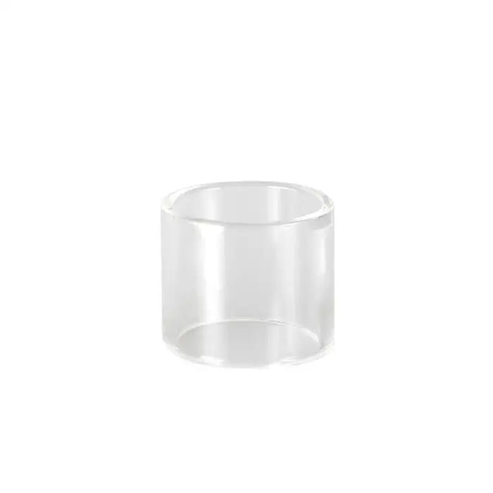 Clear cylindrical glass or plastic container with straight sides.