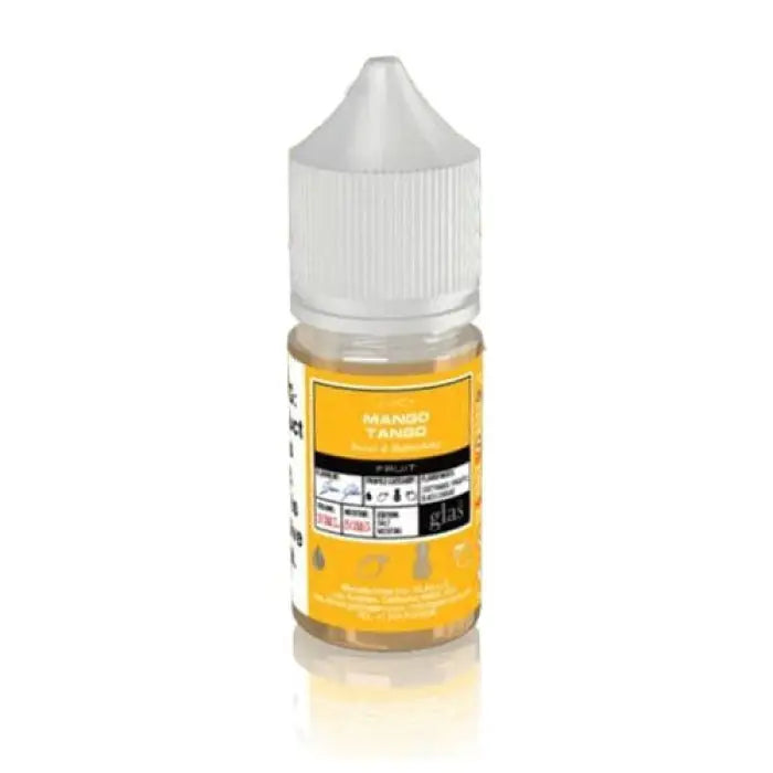 Clear plastic bottle with a yellow label containing e-liquid or vape juice.