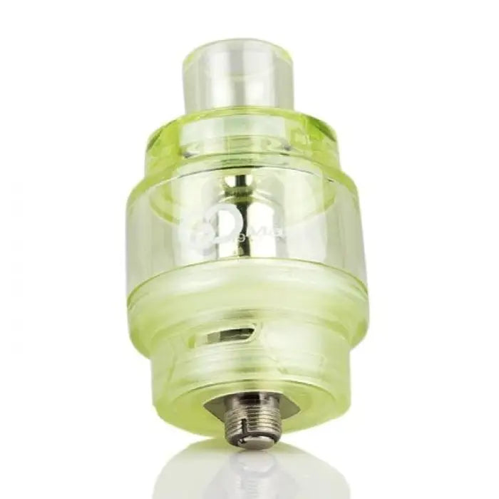 Translucent green and silver vaping atomizer or e-cigarette tank.