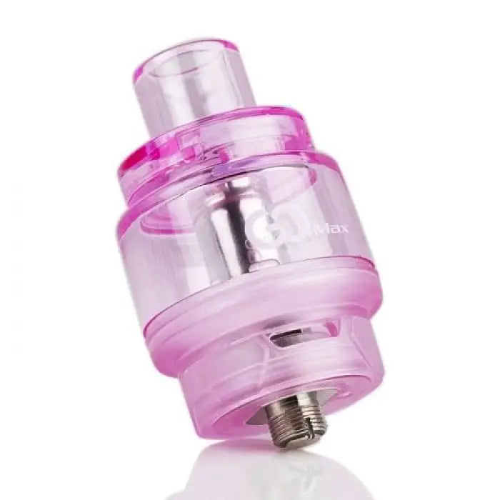 Pink translucent vaping tank or atomizer with visible internal components.