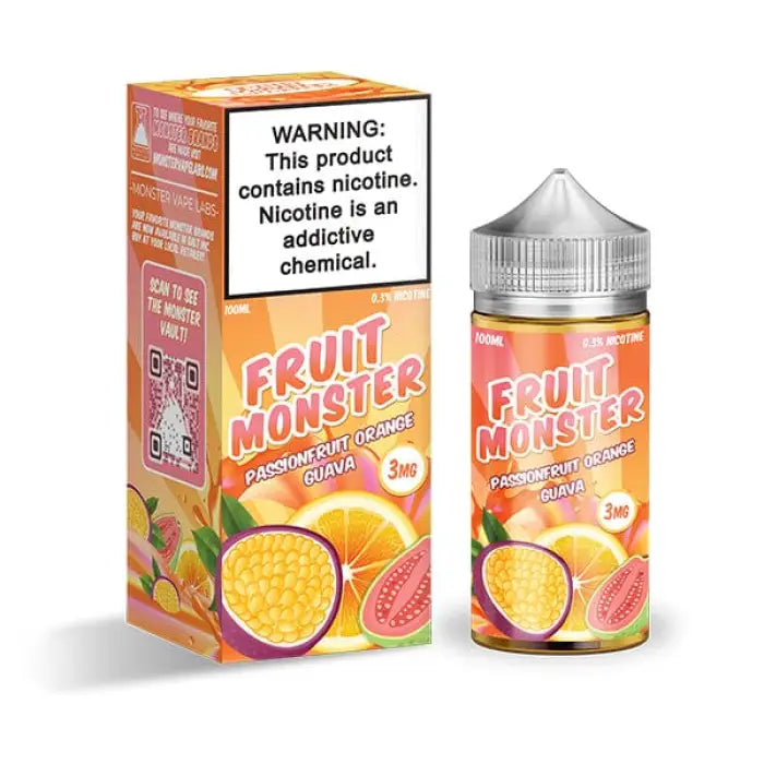 E-liquid or vape juice product called ’Fruit Monster’ featuring tropical fruit flavors.