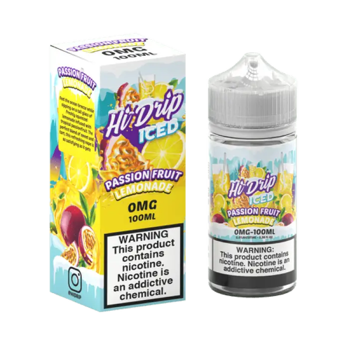 Passion fruit flavored e-liquid or vape juice product with packaging.