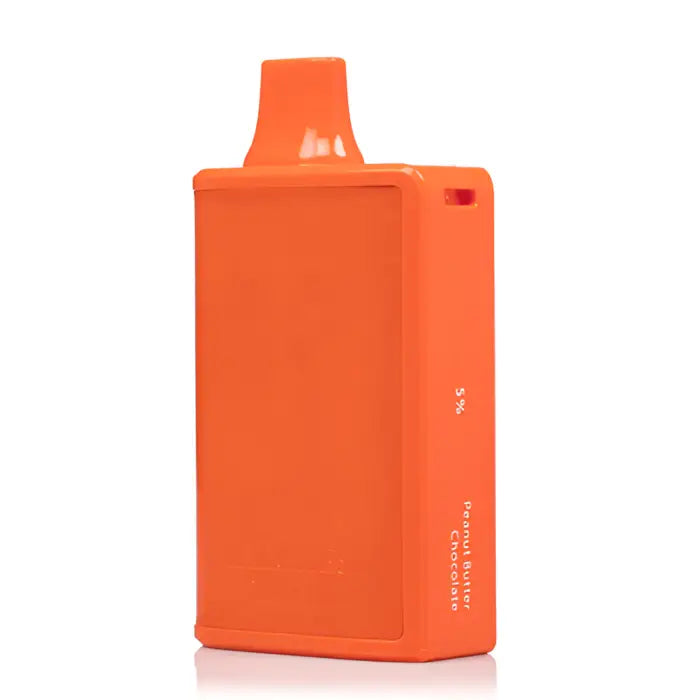 Bright orange rectangular electronic device with a protruding mouthpiece.