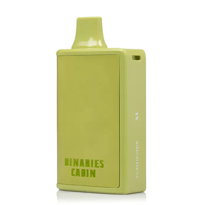 Lime green rectangular electronic device with ’BINARIES CABIN’ printed on its side.