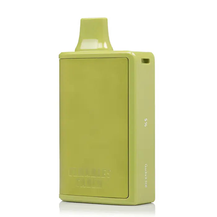 Lime green rectangular electronic device with a protruding mouthpiece on top.