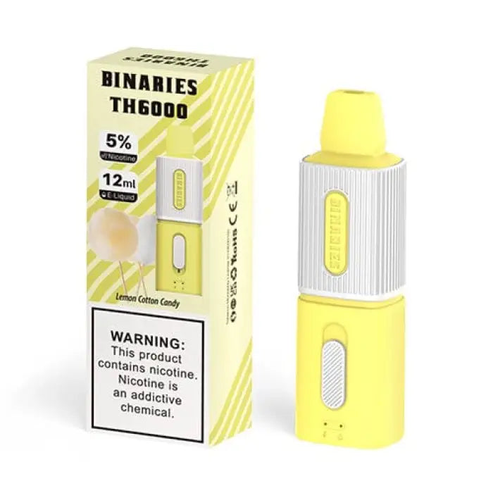 Disposable e-cigarette or vape device with yellow and white color scheme.