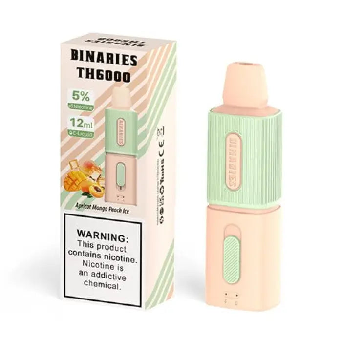 Disposable e-cigarette or vape device with pastel pink and mint green colors.