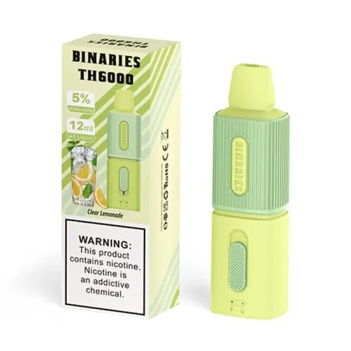 Disposable e-cigarette or vape device in light green and yellow colors.