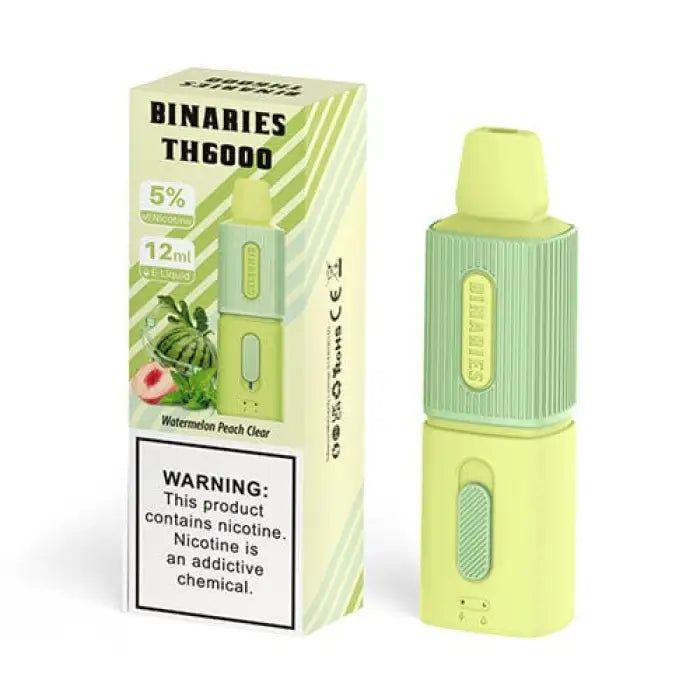 Disposable e-cigarette or vape device with packaging featuring a watermelon peach flavor.