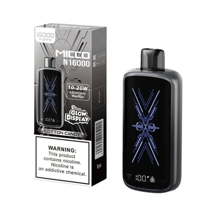 Electronic cigarette device with a glowing display showing an ’X’ symbol.