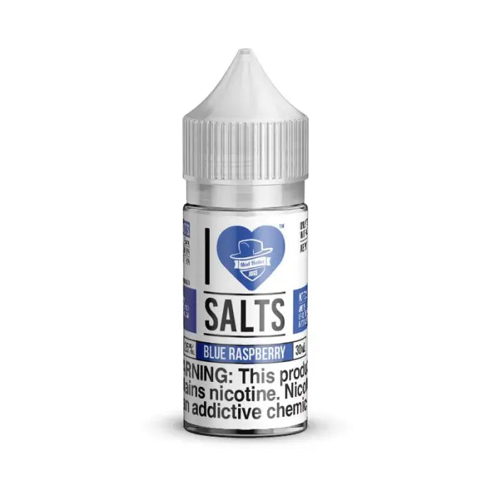 Bottle of blue raspberry flavored nicotine salt e-liquid.