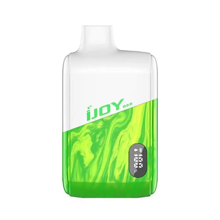 White and green vape device with ’iJOY’ branding.