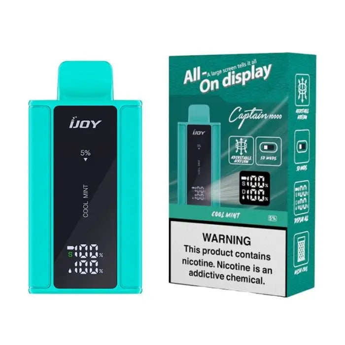 Electronic vaping device with a digital display and its retail packaging.