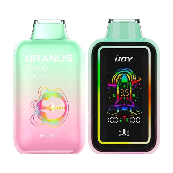 Electronic vaping device with a colorful gradient body and digital display screen.