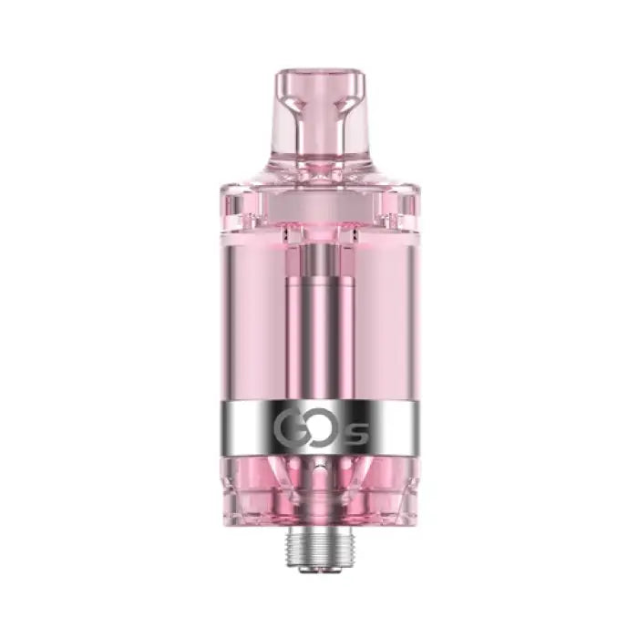 Pink transparent vaping tank or atomizer with a metallic band labeled ’CO3’’.