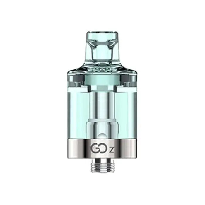 Transparent and metallic vaping tank or atomizer with ’GO Z’ branding.