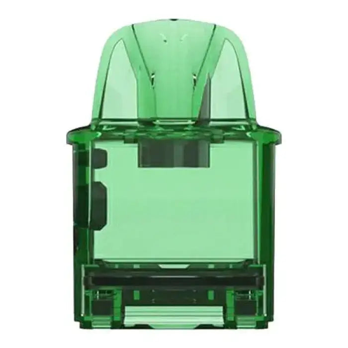 Transparent green plastic cartridge or pod with a domed top and internal components visible.