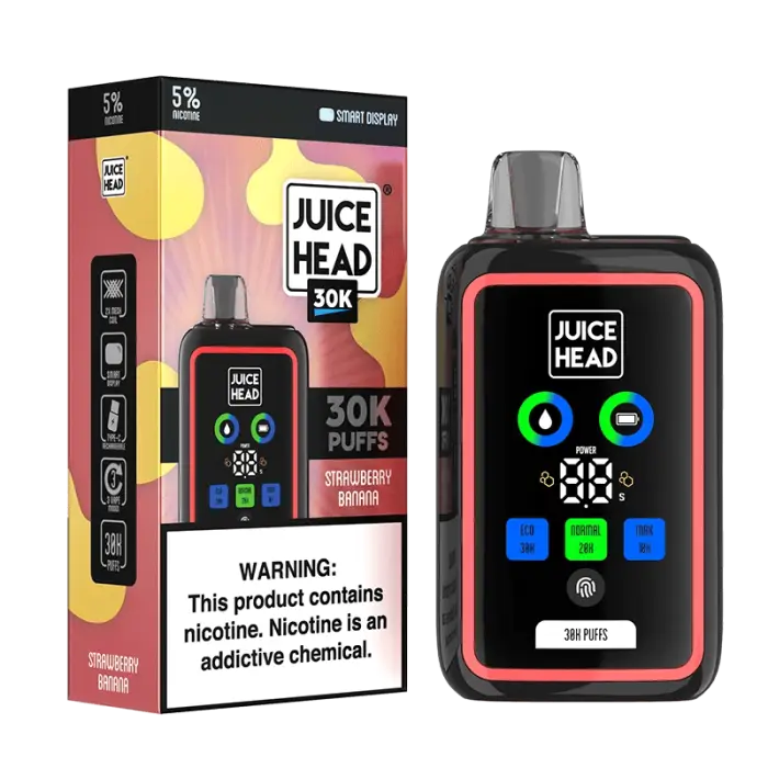 Electronic vaping device with a colorful display screen and its packaging.