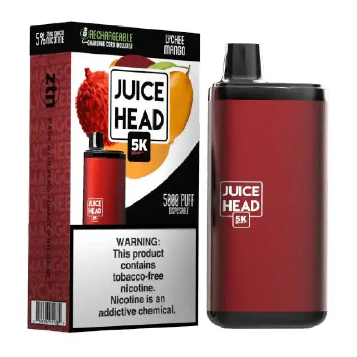 Disposable vaping device called ’Juice Head’ with its packaging.