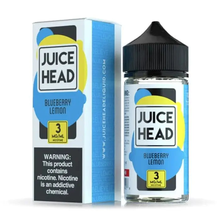 Bottle of Juice Head e-liquid in Blueberry Lemon flavor with its packaging box.