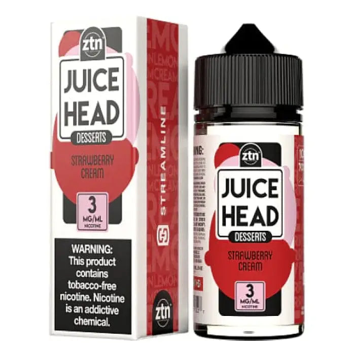 E-liquid bottle and packaging for Juice Head Desserts in Strawberry Dream flavor.