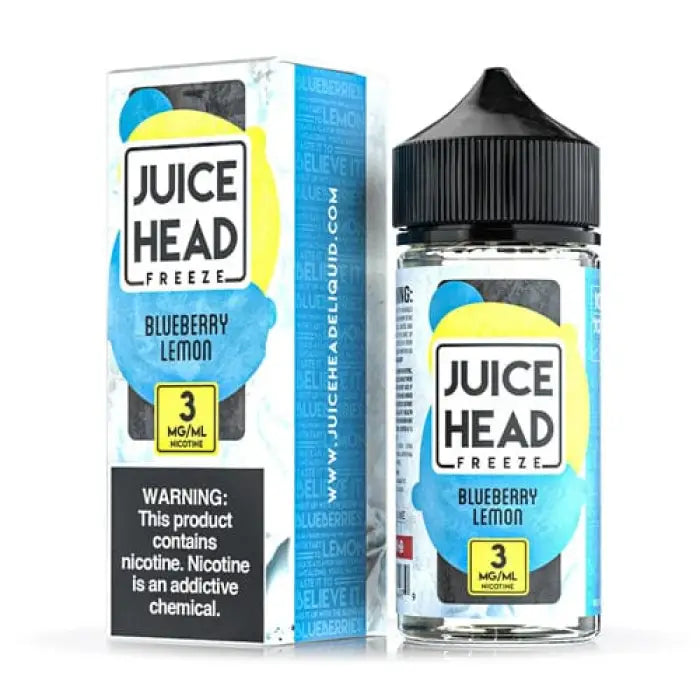 E-liquid bottle and packaging for Juice Head Freeze Blueberry Lemon flavor.