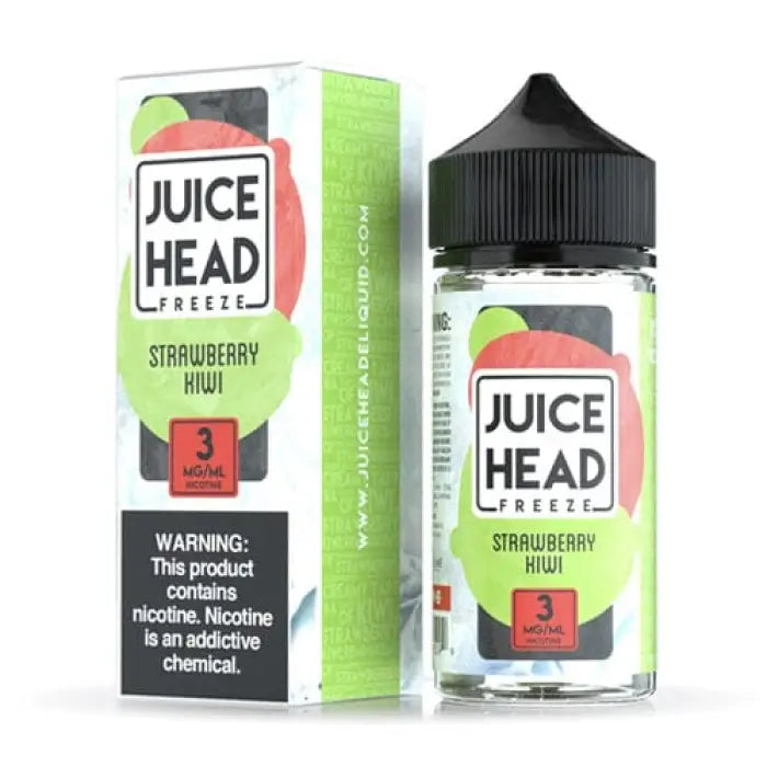 E-liquid bottle and packaging for Juice Head Freeze Strawberry Kiwi flavor.