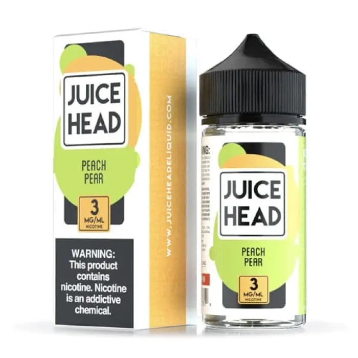 E-liquid bottle and packaging for Juice Head Peach Pear flavor vape juice.