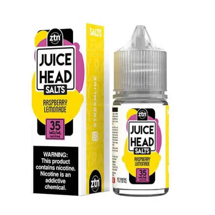 Bottle of Juice Head Salts e-liquid in Raspberry Lemonade flavor with its packaging.