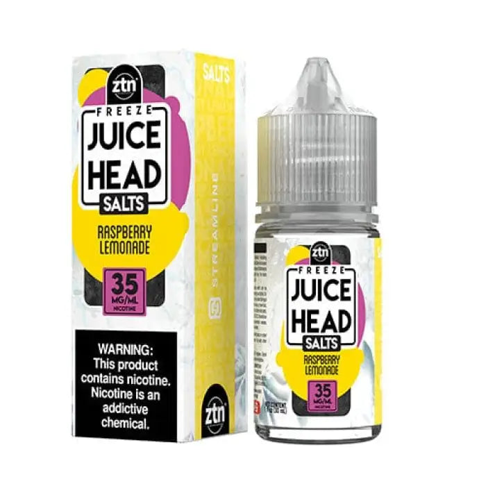 Bottle of Juice Head Salts e-liquid in Raspberry Lemonade flavor with its packaging.