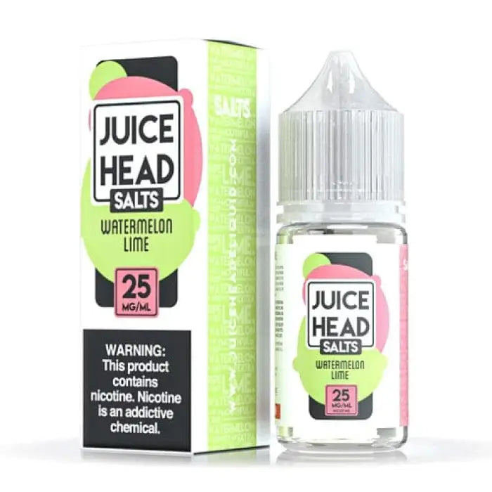 Bottle of Juice Head Salts e-liquid in Watermelon Lime flavor with 25mg nicotine strength.