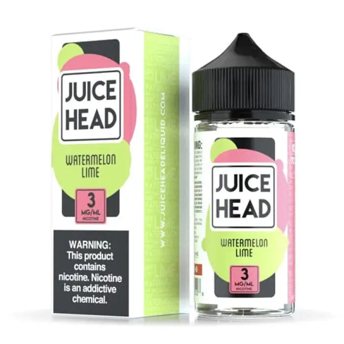 Bottle of Juice Head e-liquid in Watermelon Lime flavor with its packaging.