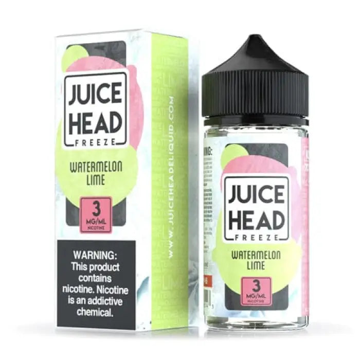 E-liquid bottle and packaging for Juice Head Freeze Watermelon Lime flavor.