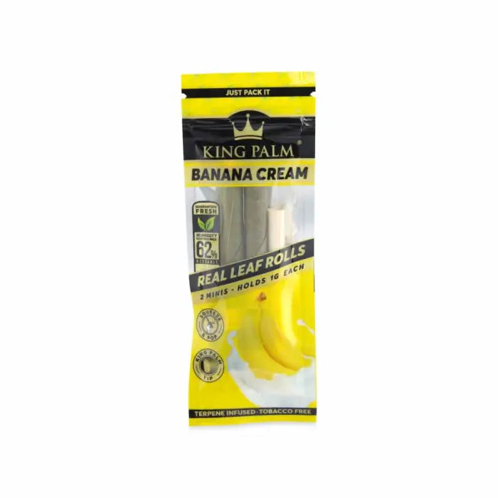 Package of King Palm banana cream flavored leaf rolls for smoking.