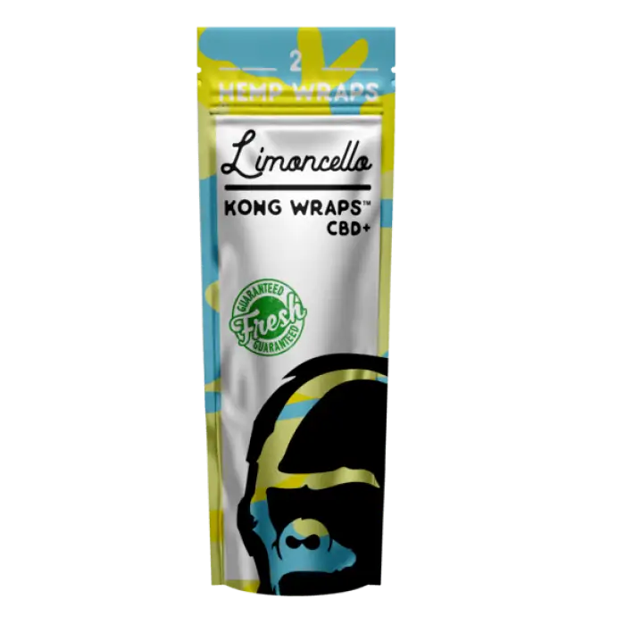 Packaging for Limoncello-flavored CBD+ Kong Wraps hemp product.